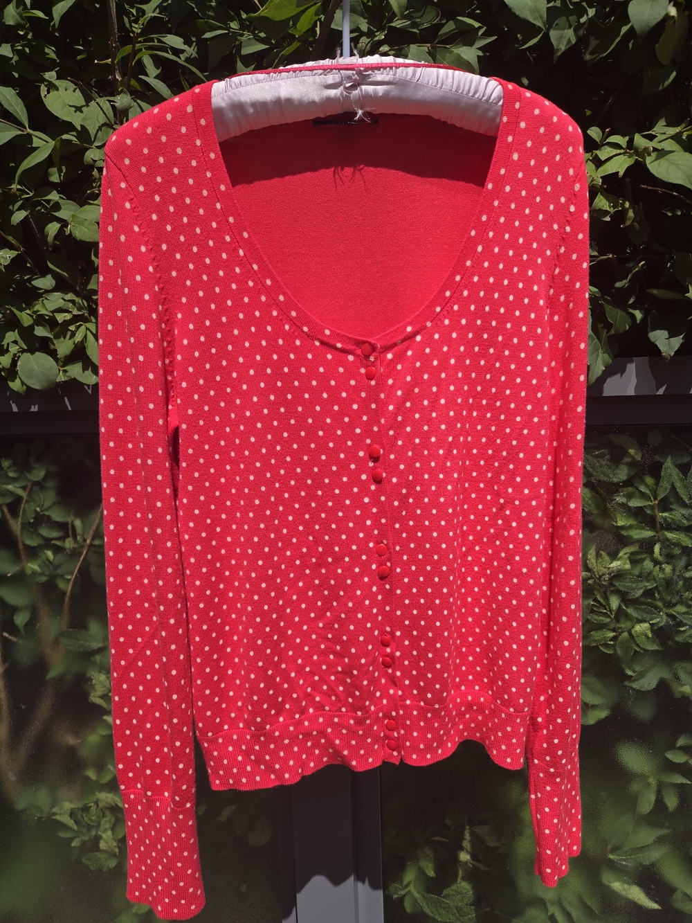 Comma, Polka Dot Red VISVOSE Blend Button-Front Long Sleeve Top SIZE US10
